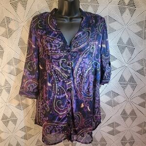 NY collection small sheer button down blouse